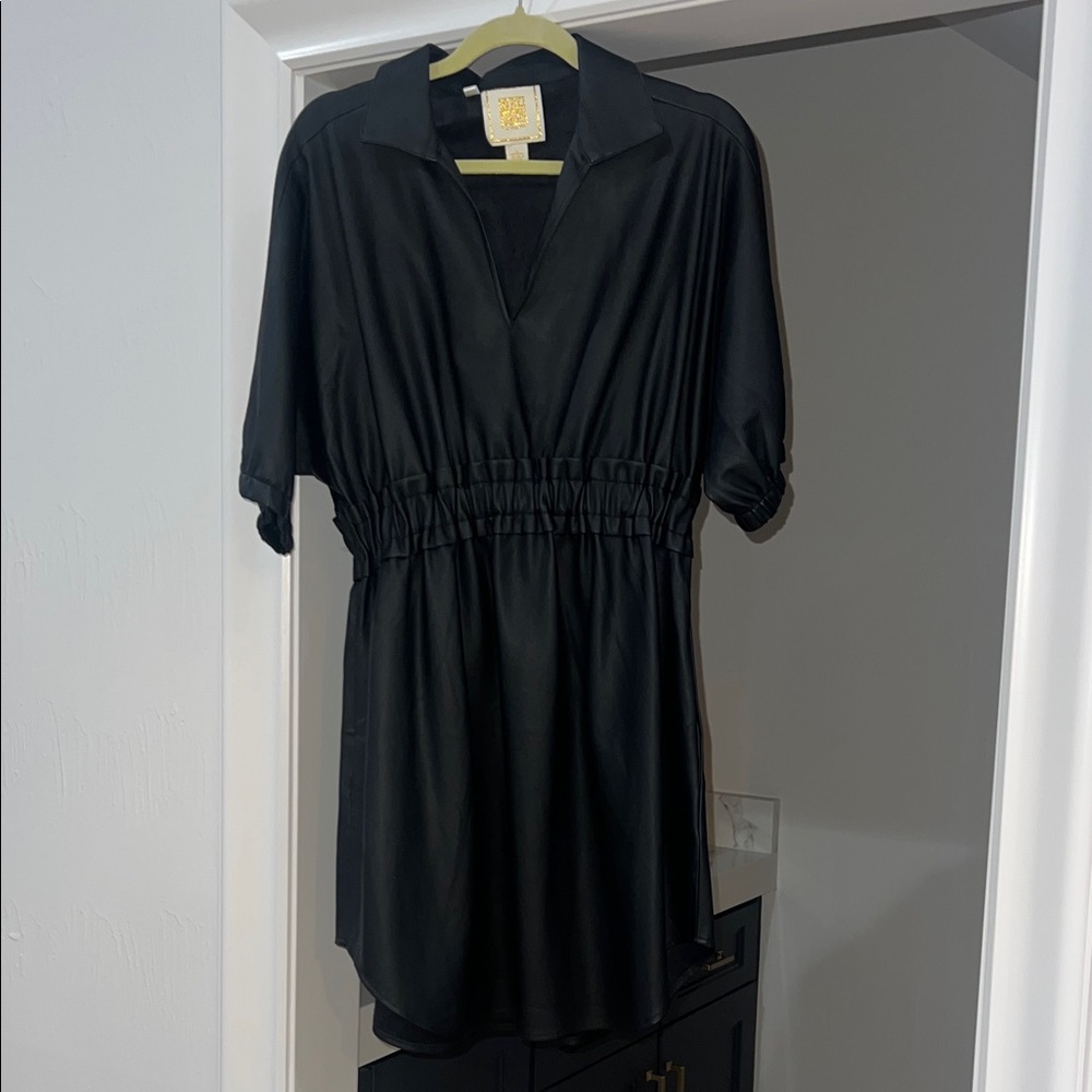 Emily McCarthy Black Faux Leather Palmer Mini Dress